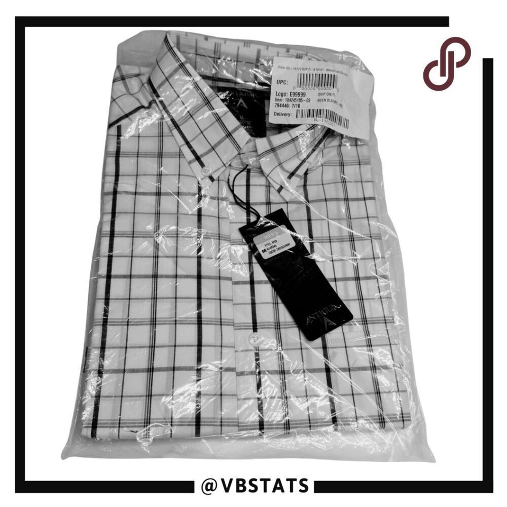 Antigua Men's Plaid Long Sleeve Keen Button Down‎ Shirt Black White Medium NWT